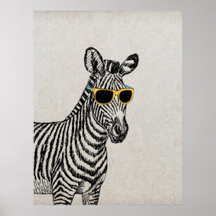 Poster Legal desenho de zebra engraçada com óculos de t