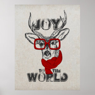 Póster Legal desenho engraçado de cervo "Joy to the Worl
