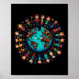 Poster Legal Dia da Terra Crianças Combatem Alterações Cl