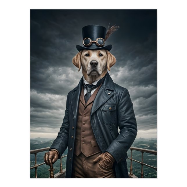 Póster Legal Elegante Victoriana Steampunk Labrador Dog A (Frente)