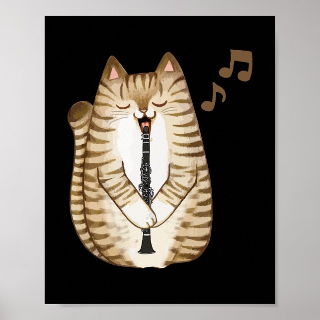 Poster Legal Gato A Tocar O Hipster Hippy Clarinet Design (Frente)