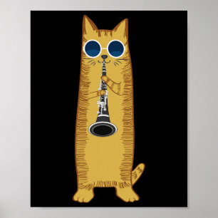 Poster Legal Gato A Tocar O Hipster Hippy Clarinet Design