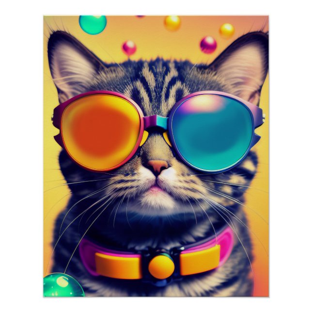 Póster Legal Gato Funky Shades Psicodélica Mundo do Sonho (Frente)