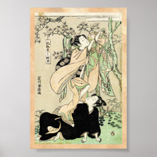Póster Legal japanês vintage ukiyo-e scroll dois geishas