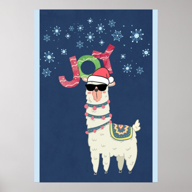 Poster Legal Llama em Santa Hat com flocos de neve no Nat (Frente)