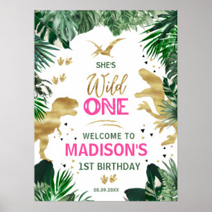 Poster Legal moça rosa Dinossauros Festa de aniversário b