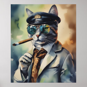 Poster Legal Professor Cat Wall Art, Cigar Smoking Cat
