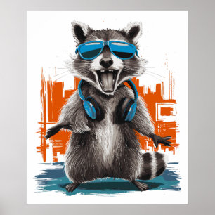 Poster Legal Raccoon com Fones de ouvido
