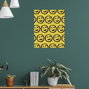 Poster Legal Sleep Happy Smiling padrão facial amarelo