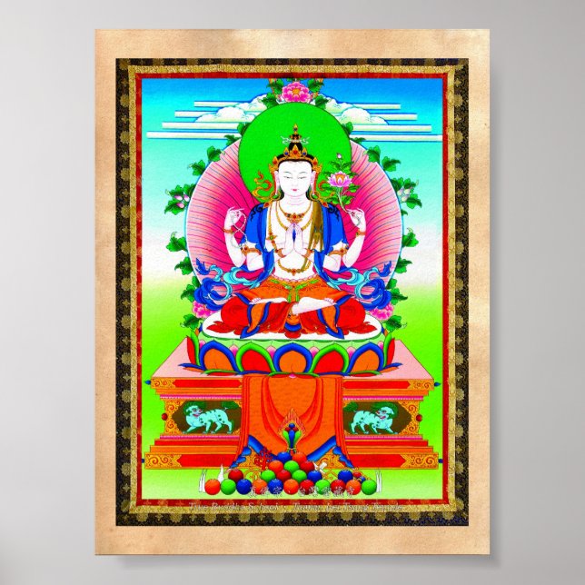 Póster Legal tibetana thangka Shadakshari Avalokiteshvara (Frente)