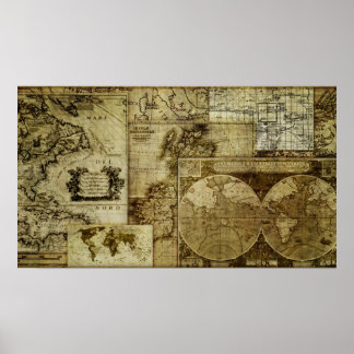 Póster Legal Vintage e antigos mapas mundiais