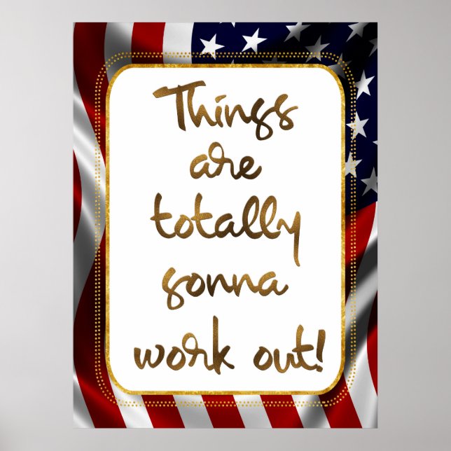 Poster Legant Faux Gold Foil USA Flag Quote Inspirador (Frente)