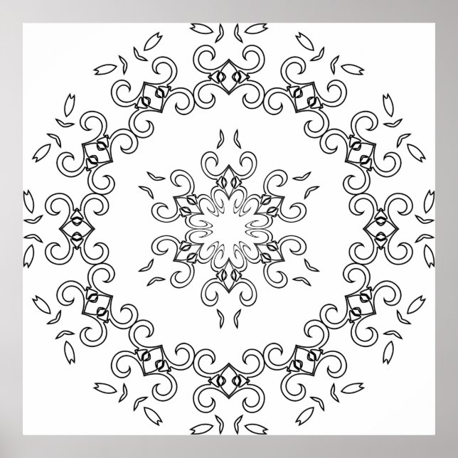 Poster legant Scrollwork Mandala with Leaf Flourishes (Frente)