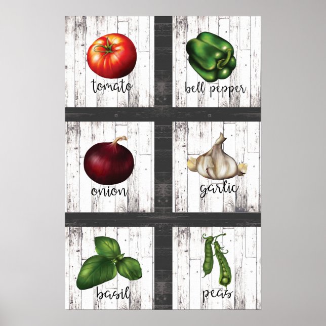 Póster Legumes e Ervas Arte Rústica Moderna para Parede d (Frente)