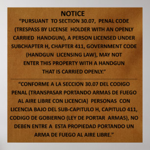 Póster Lei da arma de Texas - Adobe - abra o carregar