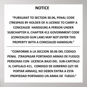 Póster Lei da arma de Texas - branco básico - carregar