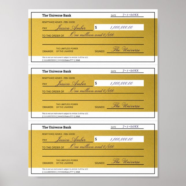 Poster Lei da Atração 3 Cheques Dourados Imprimíveis em B (Frente)