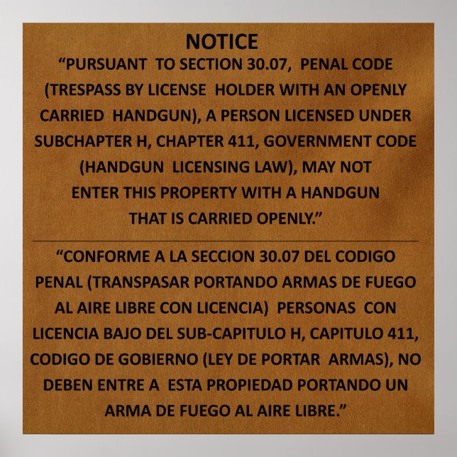 Póster Lei de Armas do Texas - Adobe - Carregar aberto (Frente)