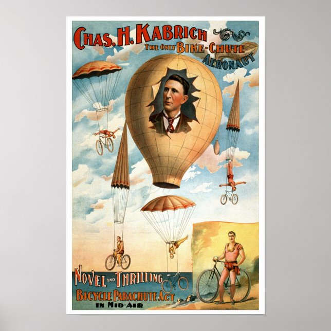 Póster Lei do Parachute de Bicicleta, 1896. Publicidade A (Frente)