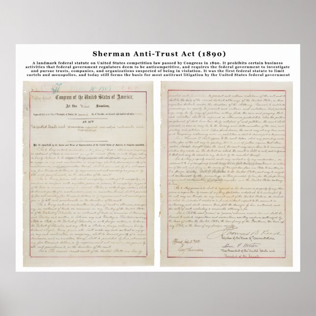 Póster Lei Sherman Antitrust 2 de julho de 1890 (Frente)