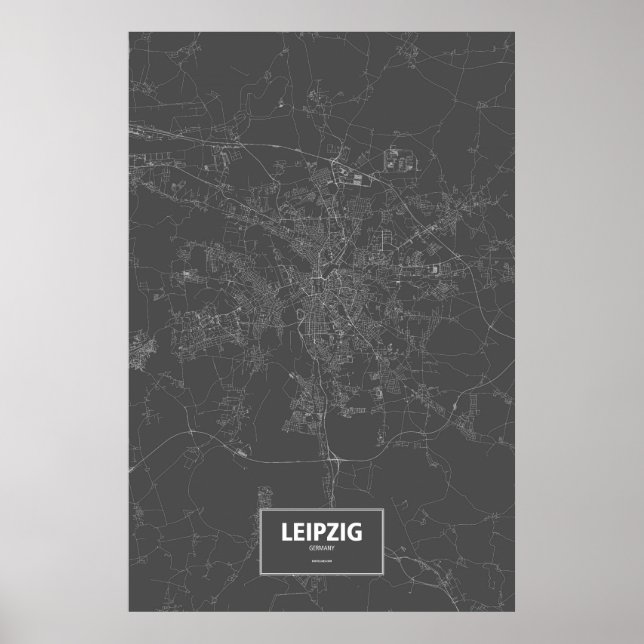 Póster Leipzig, Alemanha (branco no preto) (Frente)