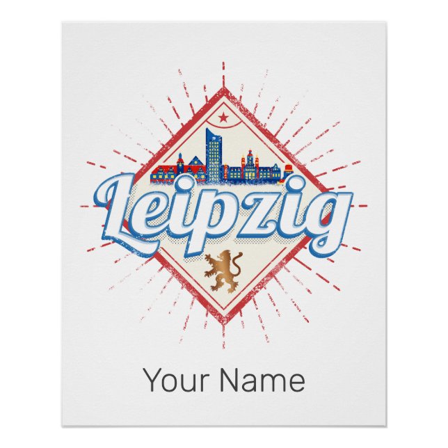 Póster Leipzig Alemanha Saxónia Retro Skyline Vintage (Frente)