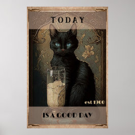 Poster Leite de bebendo de gato preto engraçado