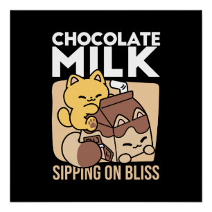 Póster Leite de Chocolate Bebendo Felicidade – Comida de