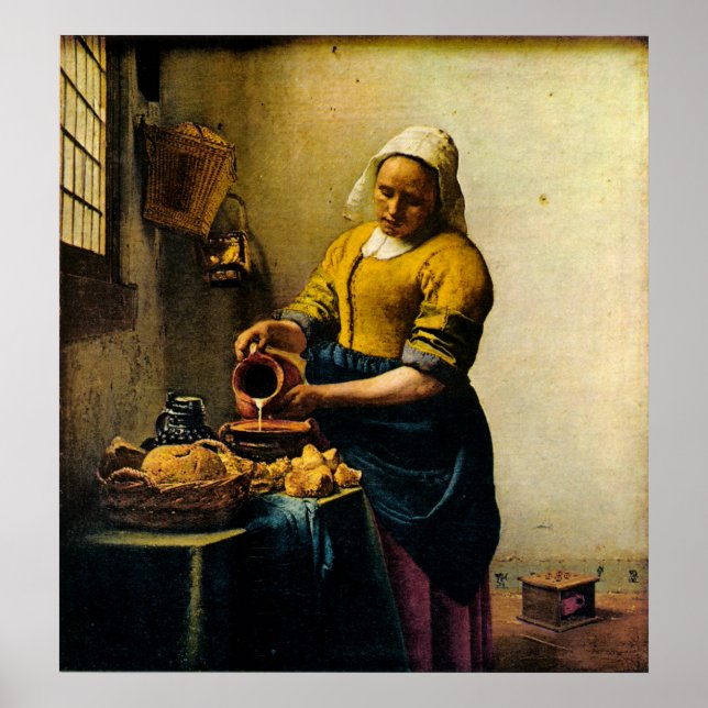 Poster Leite de Leite de Servo de Vermeer (cerca de 1660) (Frente)