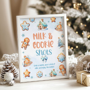 Poster Leite e Cookie Festa de aniversário de Natal Azul