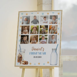 Poster Leite E Cookies Foto De Aniversário Sinal De Marco