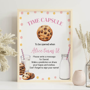 Poster Leite E Cookies Rapariga Aniversário Sinal De Cáps