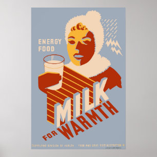 Póster Leite - para a comida da energia do calor