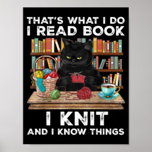 Poster Leitor de Knit de Livros Vermelhos de Gato Preto