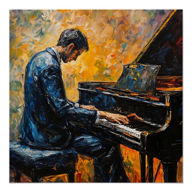 Póster Leitor de Piano - Pintura de Óleo (Frente)