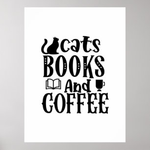 Poster Leitura Arte Gatos Livros E Café