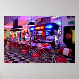 Poster Leitura Branca Negra Neon Retro Diner