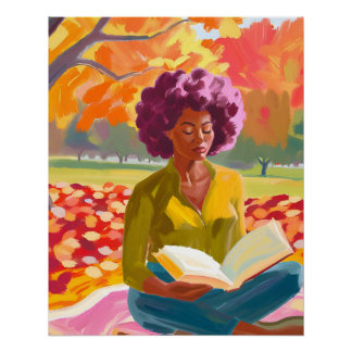 Póster Leitura comovente: Afro Woman Relaxando com a Natu