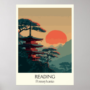 Poster Leitura de Arte Montanhosa de Pagoda Pensilvânia