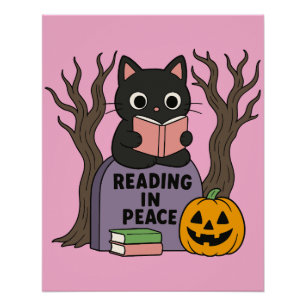 Póster Leitura de Gato Negro Bonito em Paz