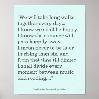 Poster Leitura de Jane Austen e citação de música