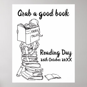 Poster Leitura do dia lendo sobre livros coloridos na esc