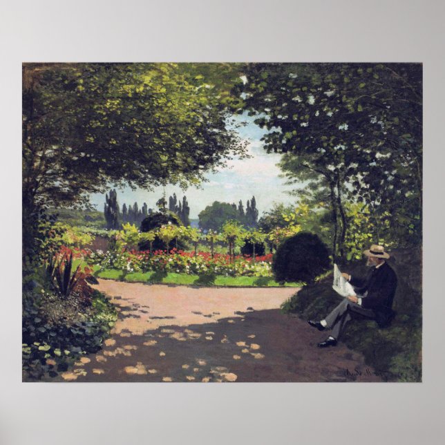 Póster Leitura Monet Adolphe no Jardim, 1866 (Frente)