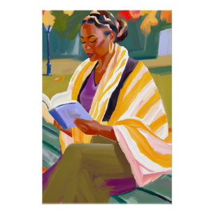 Póster Leituras em ouro: Mulher Negra Relaxando Lá Fora