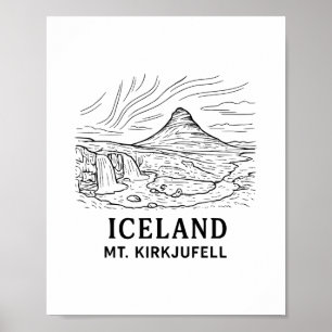 Poster Lembrança da Islândia Mt Kirkjufell Caminhada Auro