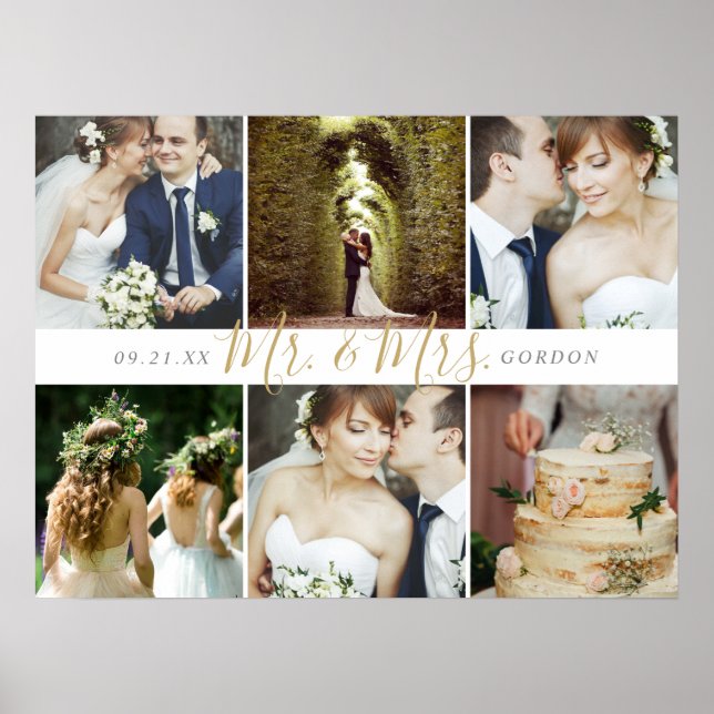 Poster Lembrança de Casamento Sr. e Sra. 6 Colagem de Fot (Frente)