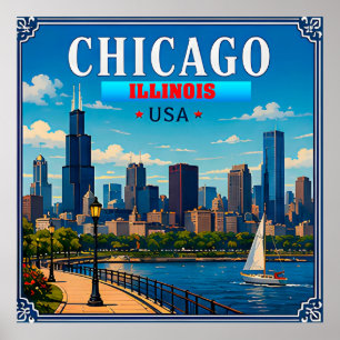 Poster 🌆 Lembrança de Férias do Horizonte de Chicago Ill