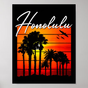 Poster Lembrança de Férias em Honolulu Havaí Pôr do Sol d