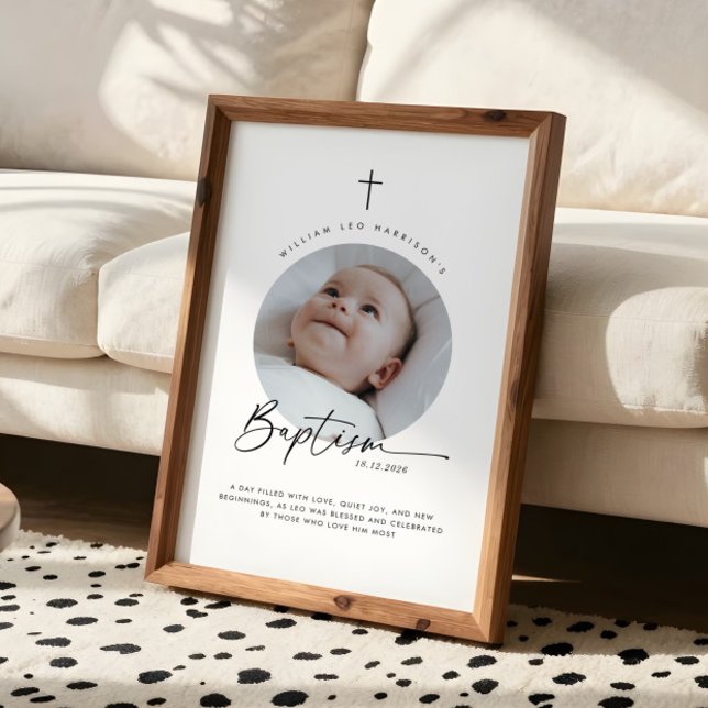 Poster Lembrança de Foto Redonda de Batismo (Baptism Round Photo Keepsake Poster)