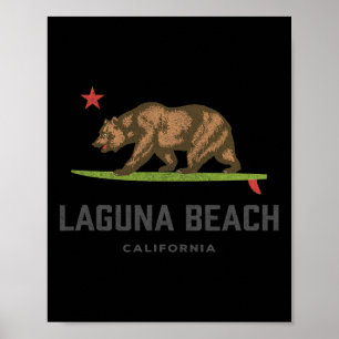 Poster Lembrança de Urso Surfando Laguna Beach Califórnia